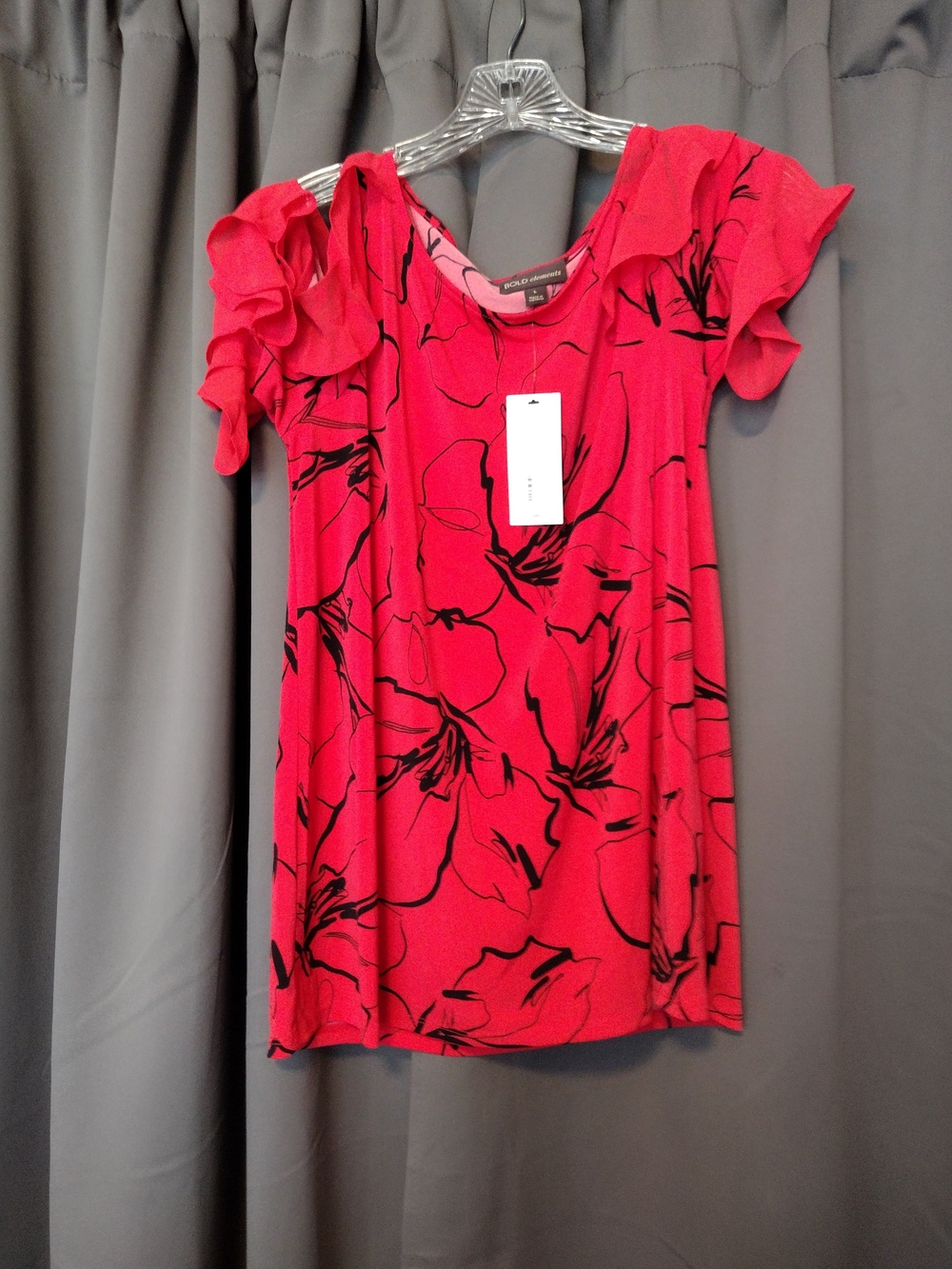 BOLD elements Red Floral Cold-Shoulder Ruffle Blouse - Picture 3 of 10